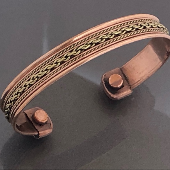 Two Tone Link Pure Copper Magnetic Bracelet Energy Cuff Bangle - Picture 7 of 8